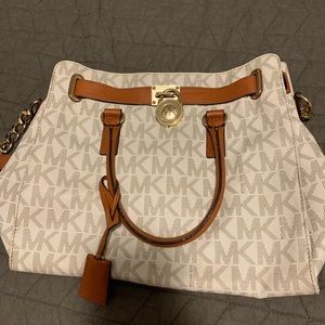 Michael Kors white and tan Hamilton bag
